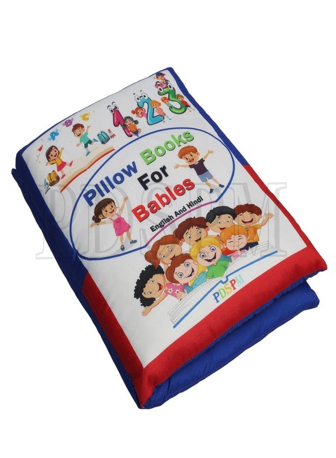 PDSPM Learning Cushion Pillow Book For Kids With 2 Languages Learn - English And Hindi,Toddler Pillow, Soft Cloth Book Baby Pillow Book Toys,(Pillow Blue),1 Count - Image 1